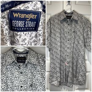 George Strait Wrangler Western Shirt Mens Size Large L  Black White Cowboy